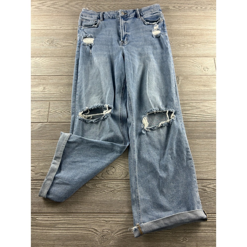 Mica Wide Leg Jeans 32 Womens High Rise Distressed Light Wash Denim Pants